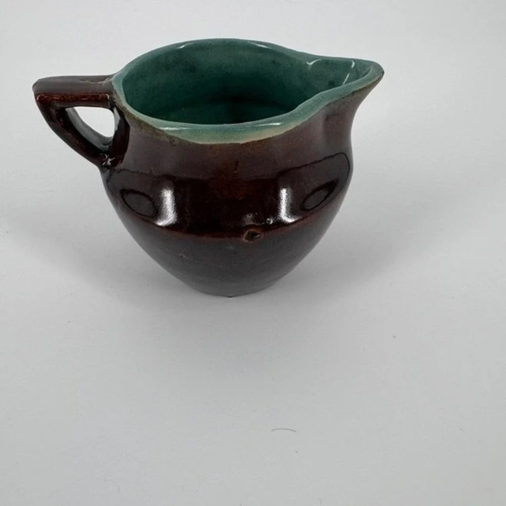 Vintage Red Wing‎ Pottery Sugar Bowl/Creamer Set Brown Teal Glaze Rustic